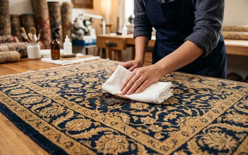 Spill being blotted easily off a protected rug