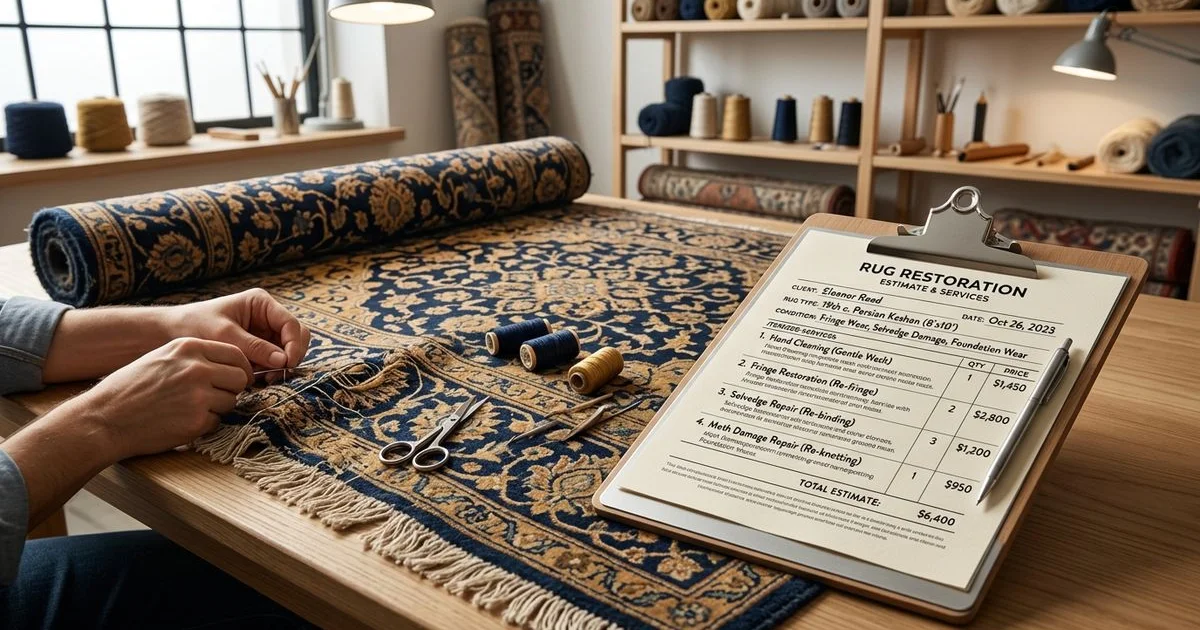 Restoration table with a rug and an itemized estimate